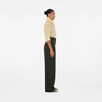 Gabardine Belted Trousers in Shale - Women, Cotton | Burberry® Official