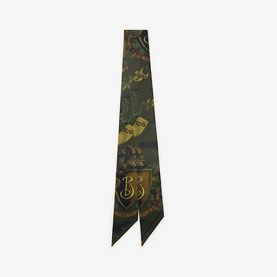 Skinny Reversible Etched Knight Silk Scarf in Moat green | Burberry® Official
