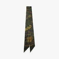 Skinny Reversible Etched Knight Silk Scarf in Moat green | Burberry® Official