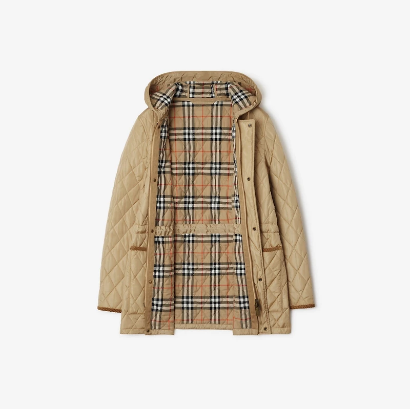 Quilted Nylon Parka in Flax