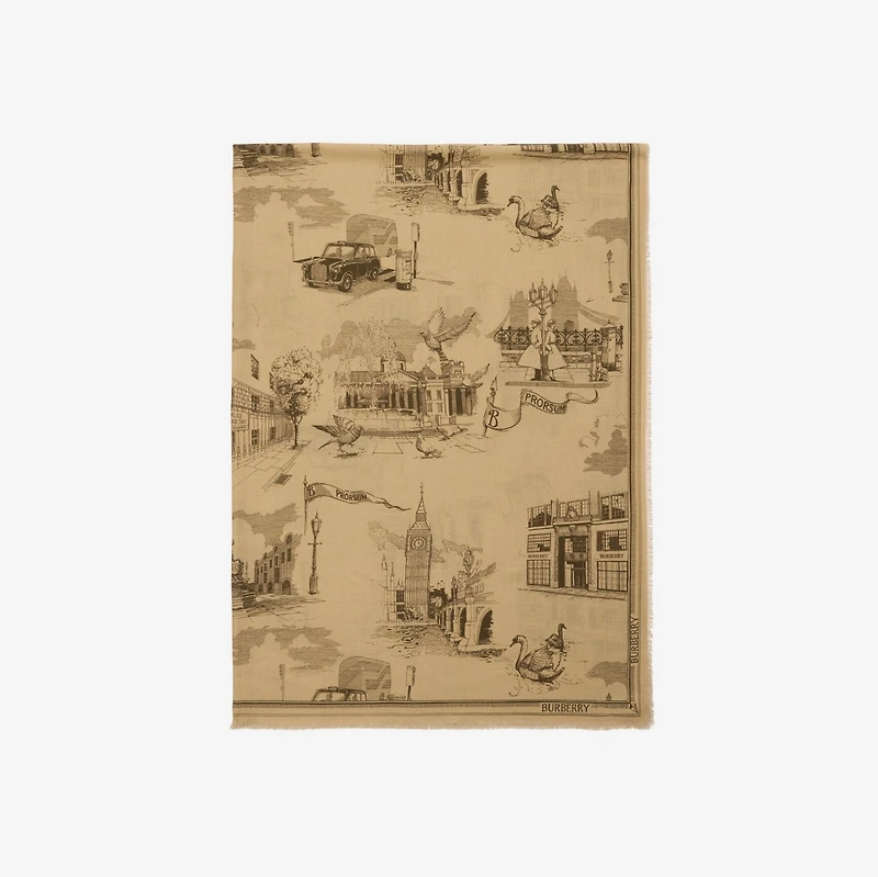 London Landmarks Wool Silk Scarf | Burberry® Official