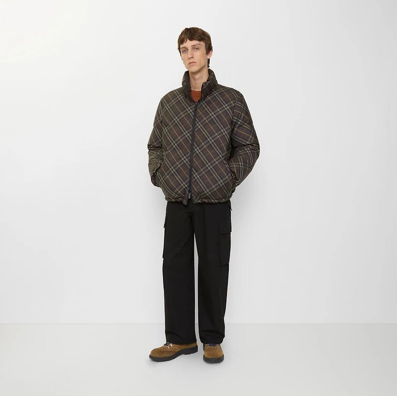 Reversible Check Snowdon Puffer Jacket in Truffle brown - Men | Burberry® Official