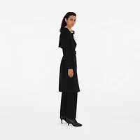 Long Check Collar Gabardine Trench Coat in Black - Women, Cotton Gabardine | Burberry® Official