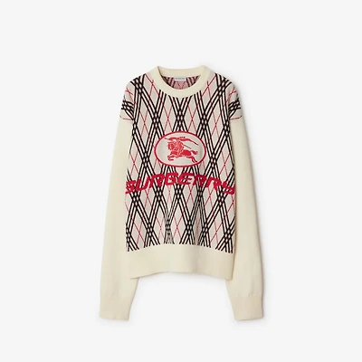 Argyle Check Wool Blend Sweater in Chalk white - Men | Burberry® Official
