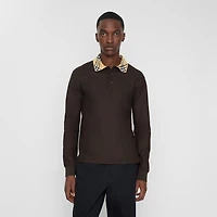 Long-sleeve Check Collar Cotton Polo Shirt in Clove brown - Men | Burberry® Official