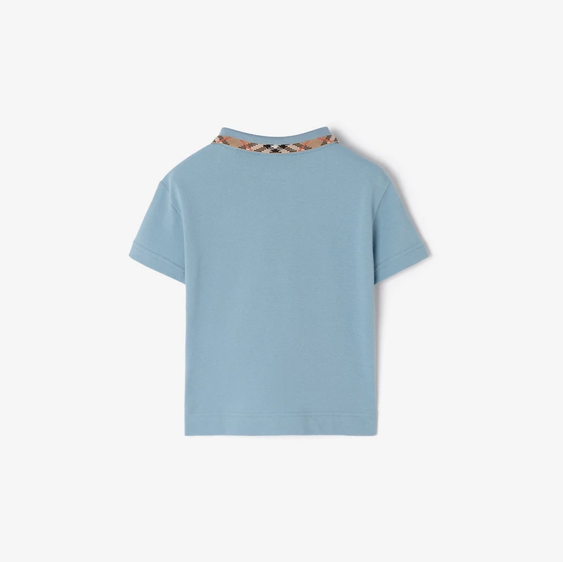 Check Collar Cotton Polo Shirt in Misty blue | Burberry® Official