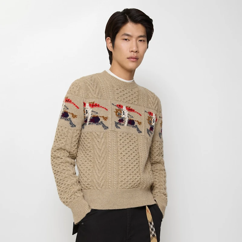 EKD Aran Knit Wool Sweater in Light brown melange - Men | Burberry® Official