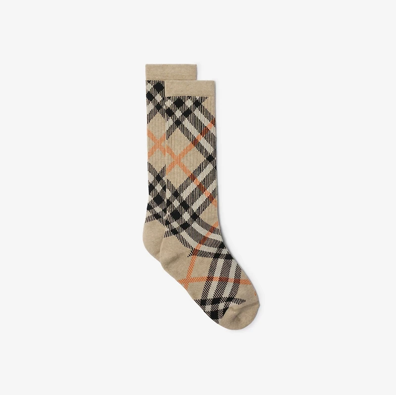 Check Cotton Blend Socks in Sand | Burberry