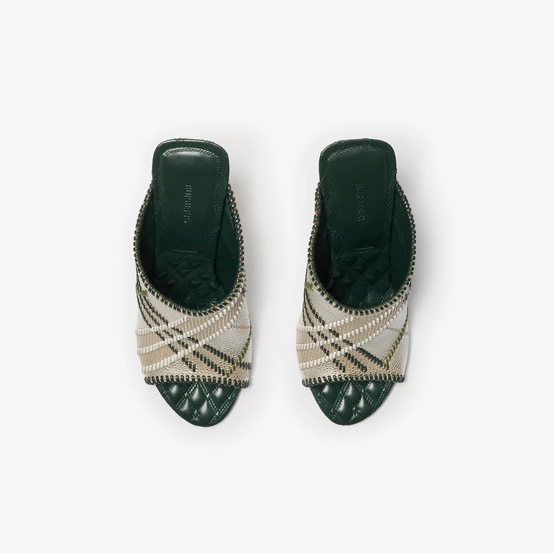 Check Leather Cabana Mules in Cotton - Women | Burberry® Official