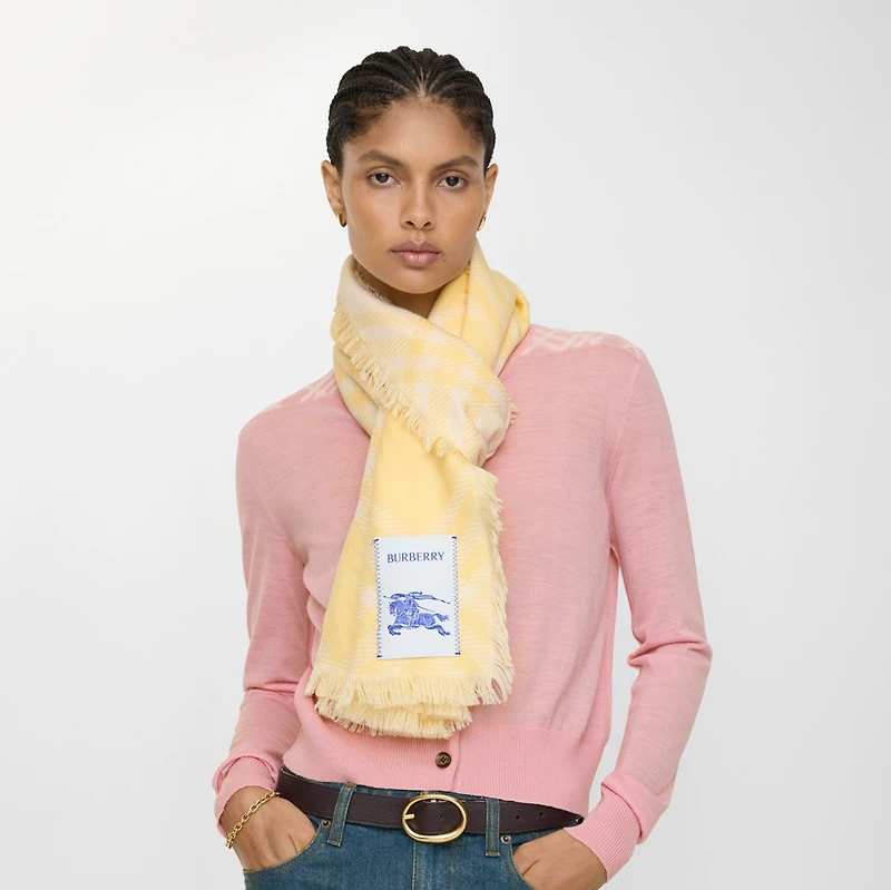 Wide Check Wool Silk Scarf in Custard beige | Burberry® Official
