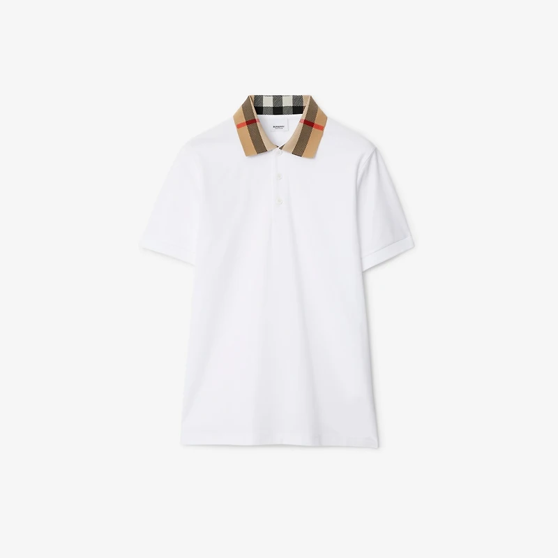 Check Collar Cotton Polo Shirt in White - Men | Burberry® Official