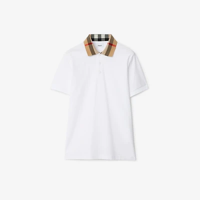 Check Collar Cotton Polo Shirt in White - Men | Burberry® Official