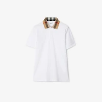 Check Collar Cotton Polo Shirt in White - Men | Burberry® Official