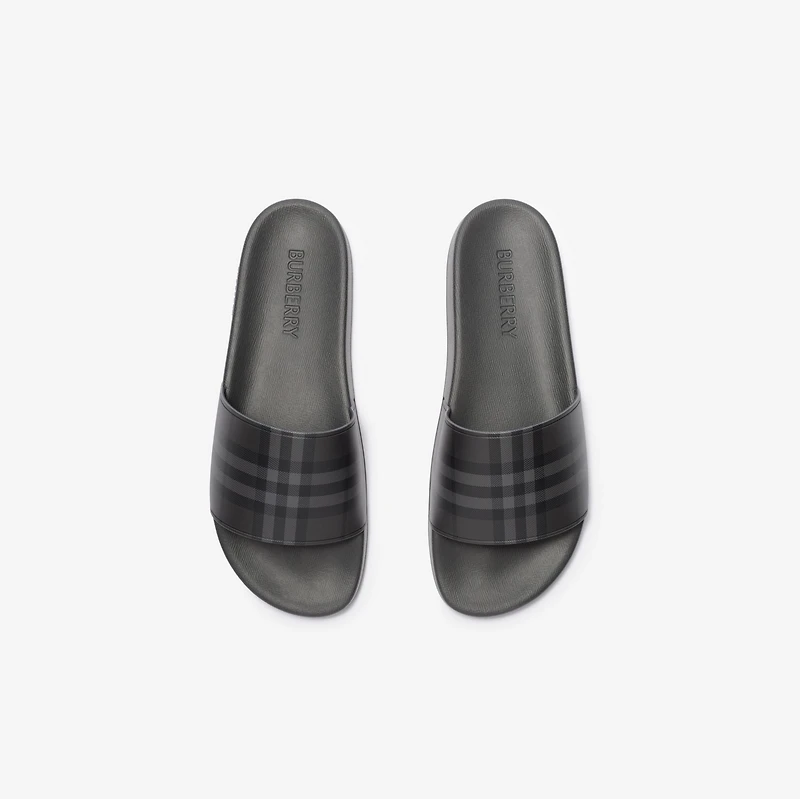 Check Slides in Lead grey - Men | Burberry® Official