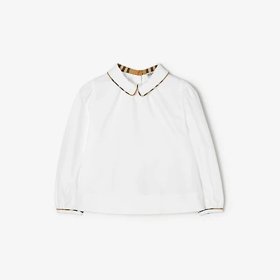 Check Trim Cotton Shirt in White | Burberry® Official