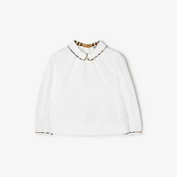 Check Trim Cotton Shirt in White | Burberry® Official