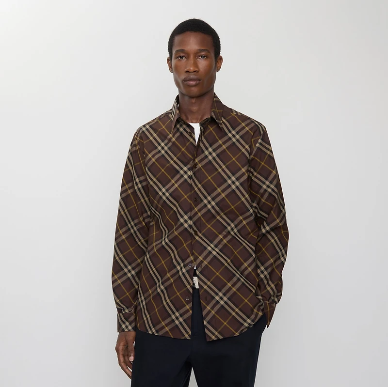 Relaxed Fit Check Cotton Shirt in Truffle brown - Men | Burberry® Official