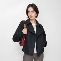 Cropped Cotton Trench Jacket in Navy - Women, Technical | Burberry® Official