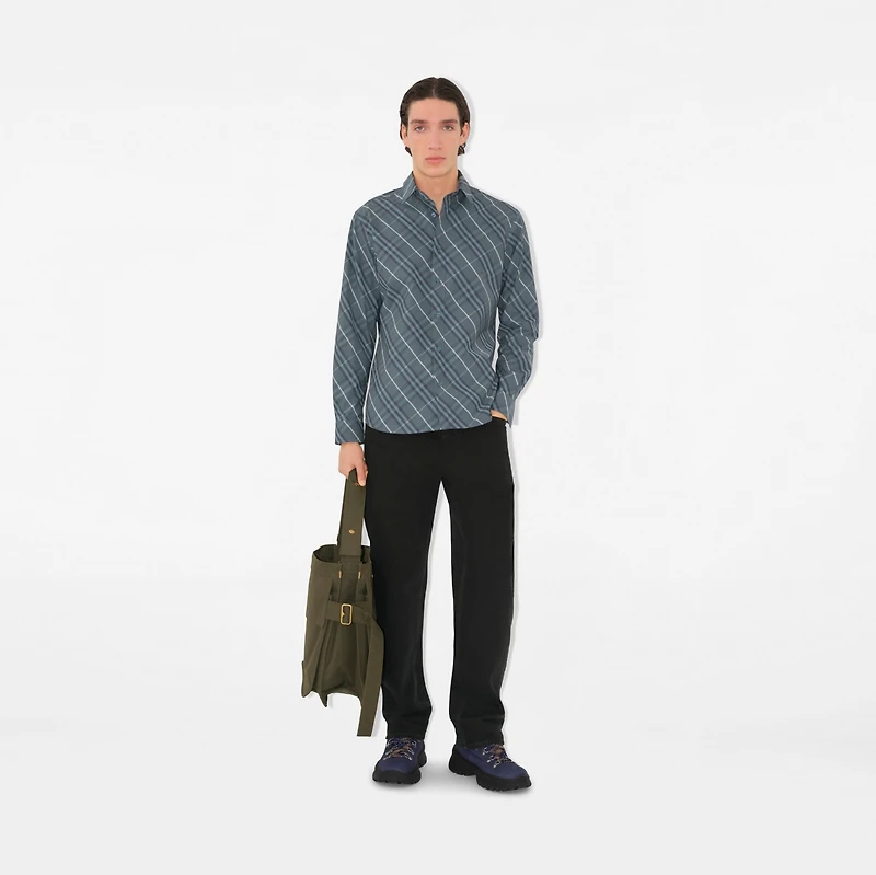 Regular Fit Check Cotton Shirt in Pewter - Men | Burberry® Official