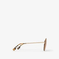 Check Detail Aviator Sunglasses in Light brown - Women | Burberry® Official