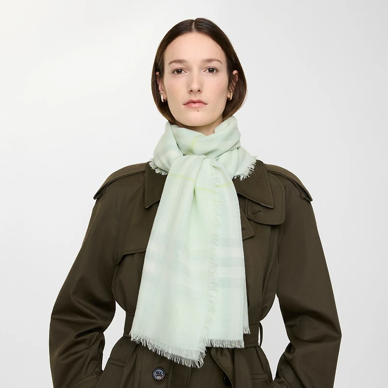 Wide Check Wool Scarf in Mint | Burberry® Official