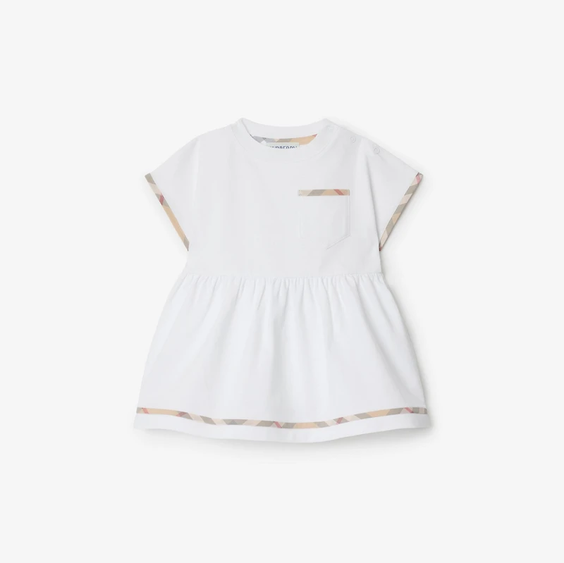 Check Trim Cotton Dress with Bloomers in White - Children | Burberry® Official