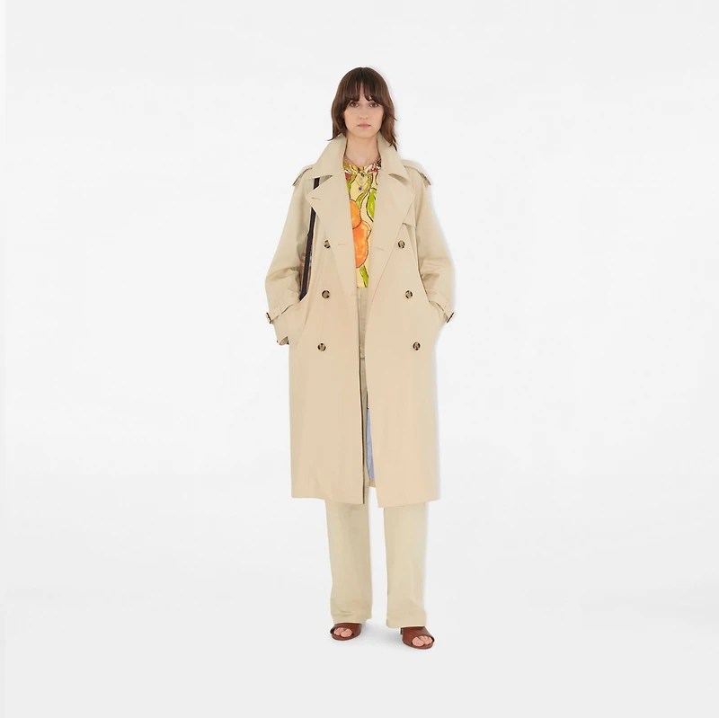 Long Highgrove Castleford Trench Coat in Nutmeg - Women, Cotton | Burberry® Official
