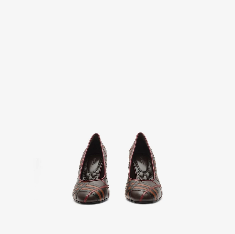 Check Leather Trinket Pumps in Mahogany red - Women | Burberry® Official