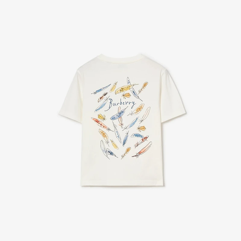 Feather Print Cotton T-shirt in Chalk white | Burberry® Official