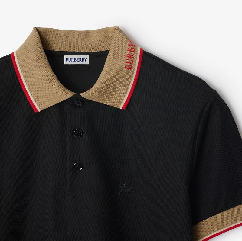 Logo Collar Cotton Polo Shirt in Black - Men | Burberry® Official