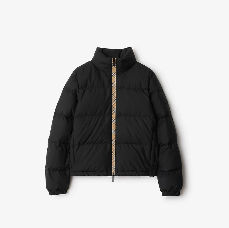 Check Trim Ambleside Puffer Jacket in Black - Women | Burberry® Official
