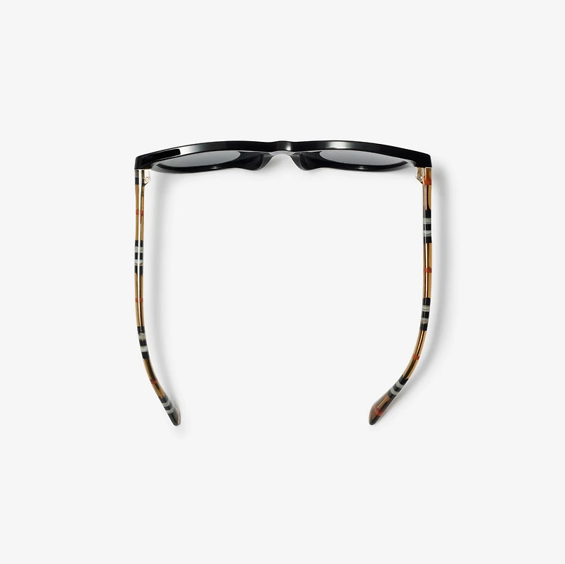 Tubular Check Round Sunglasses​ in Black - Women | Burberry® Official