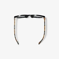Tubular Check Round Sunglasses​ in Black - Women | Burberry® Official