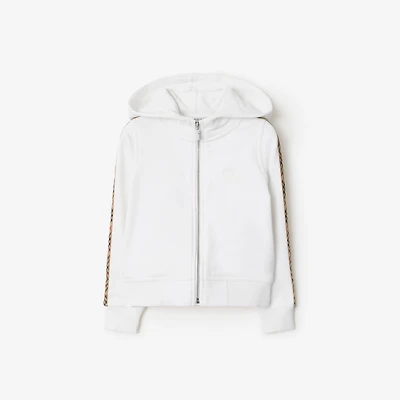Check Trim Cotton Zip Hoodie in White | Burberry® Official