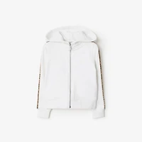 Check Trim Cotton Zip Hoodie in White | Burberry® Official
