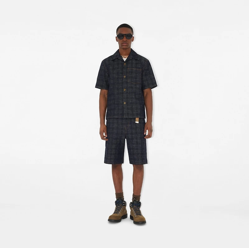 Relaxed Fit Check Denim Shirt in Indigo blue - Men, Cotton | Burberry® Official