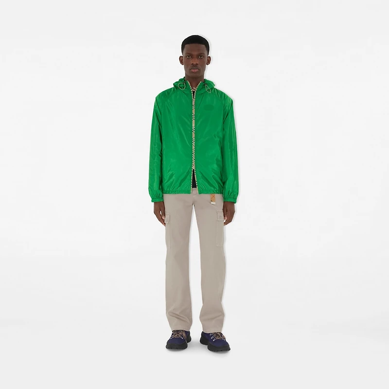 Checker-tape Nylon Hooded Jacket in Caterpillar green - Men | Burberry® Official