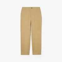 Textured Check Cotton Trousers in Sandstorm beige - Men | Burberry® Official