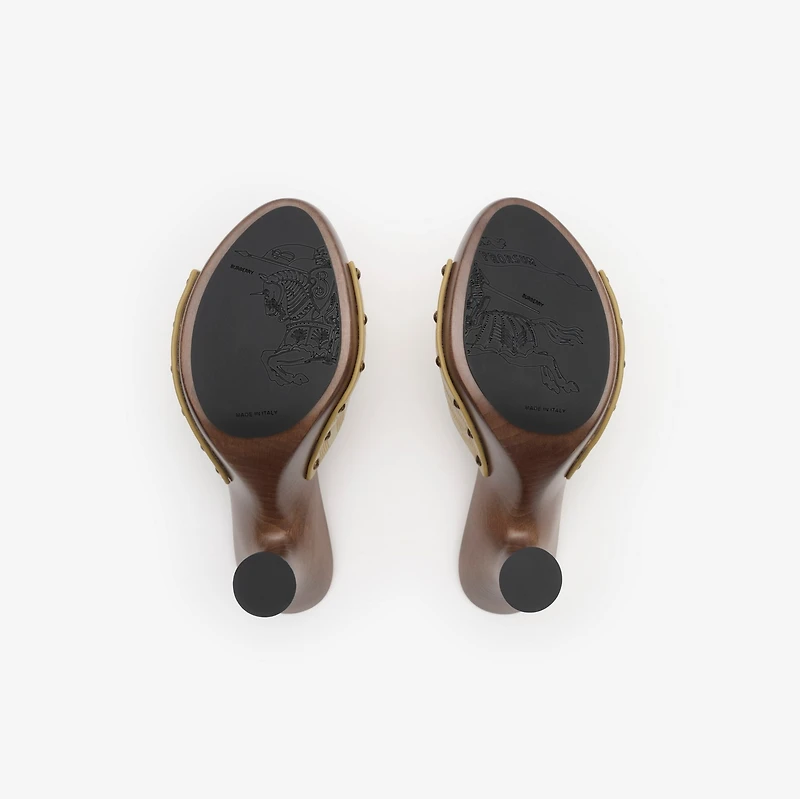 Check Leather Potter Mules​ in Limestone beige - Women | Burberry® Official