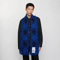 Wide Check Wool Silk Scarf in Ink/blue | Burberry® Official
