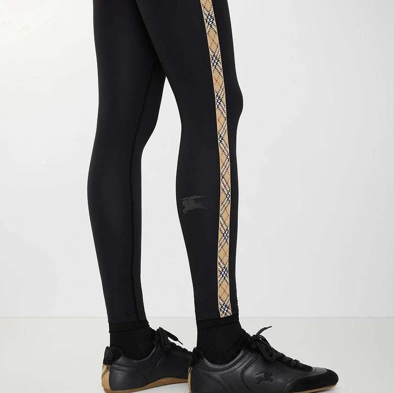 Check Trim Stretch Nylon Leggings in Black - Women | Burberry® Official