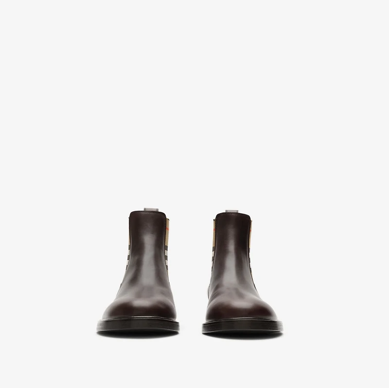 Leather Pembroke Boots in Moorhen brown - Men | Burberry® Official