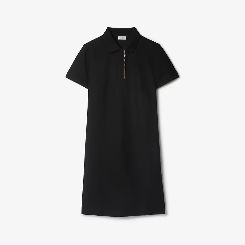 Check Trim Cotton Polo Shirt Dress in Black - Women | Burberry® Official