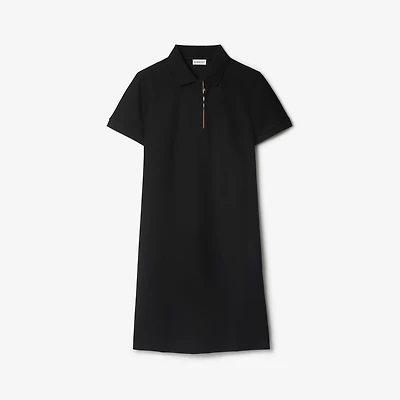 Check Trim Cotton Polo Shirt Dress in Black - Women | Burberry® Official