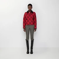 Cropped Check Cotton Quilted Jacket in Poppy red - Women | Burberry® Official