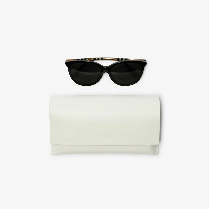 Tubular Check Round Sunglasses​ in Black - Women | Burberry® Official