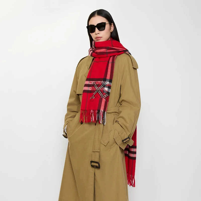 Wide Cross Stitch EKD Check Cashmere Scarf in Post red | Burberry® Official