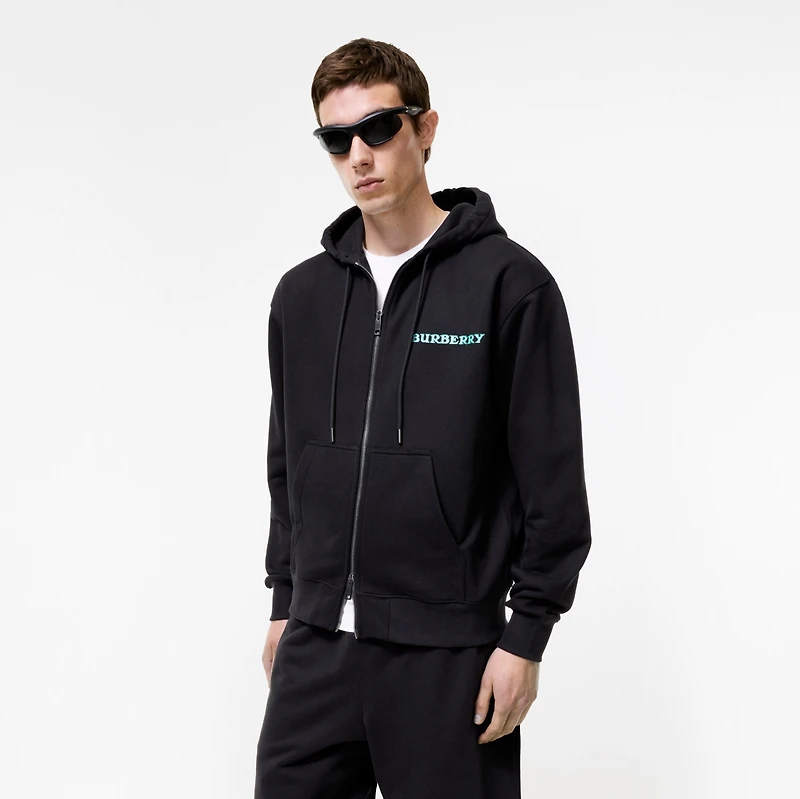 Heritage Logo Cotton Zip Hoodie in Black - Men | Burberry® Official
