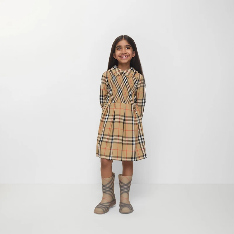 Check Cotton Poplin Dress in Sand beige | Burberry® Official