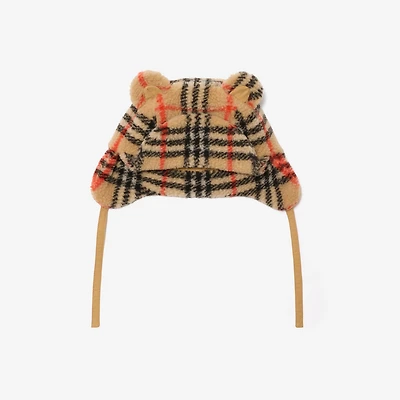 Check Fleece Trapper Hat in Sand beige - Children | Burberry® Official